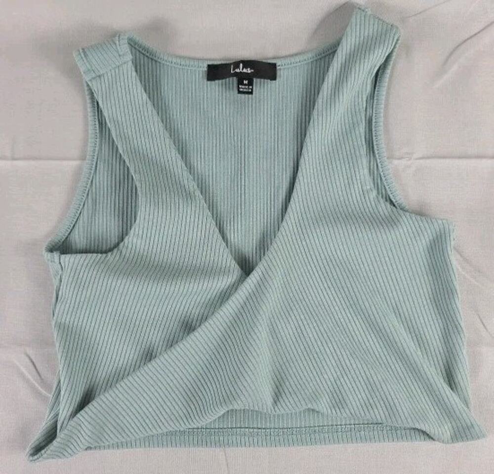 Lulus Wrap V-neck Sleeveless Crop Tank Top size M (Sage Green/Mint